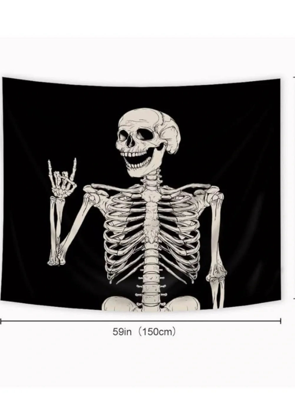 Black Skeleton Wall Tapestry with White Skull Print